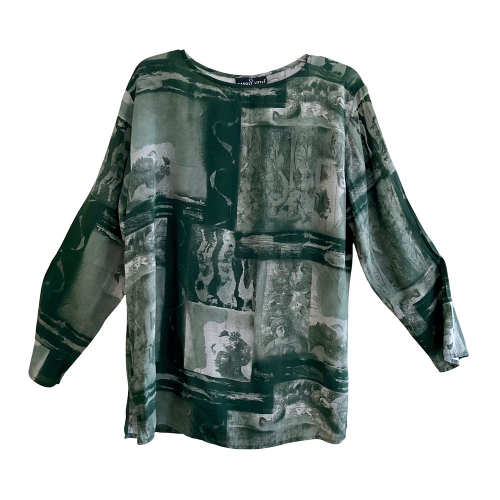 VTG 90s Carole Little Art to Wear Statue Print Blouse Tunic Top Dark Academia L